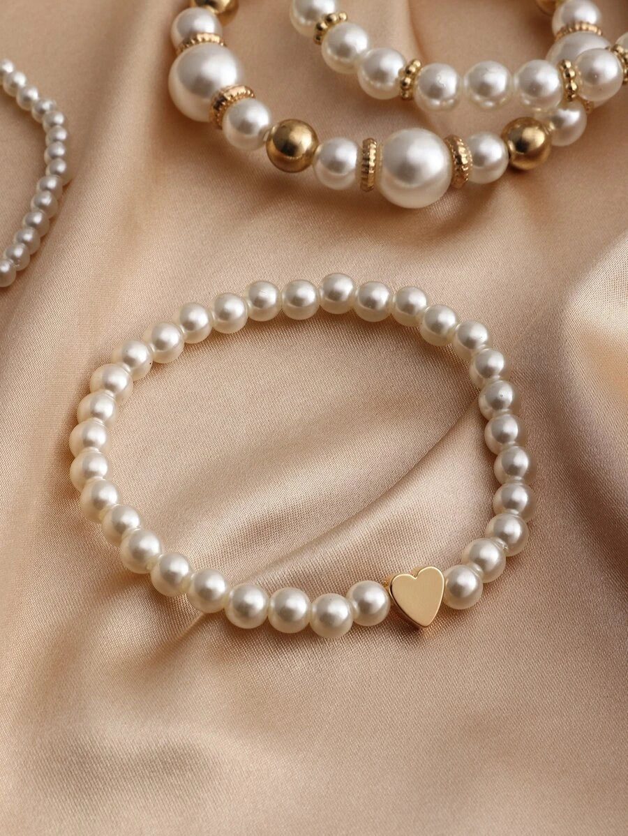 Faux Pearl Beaded Bracelet Set