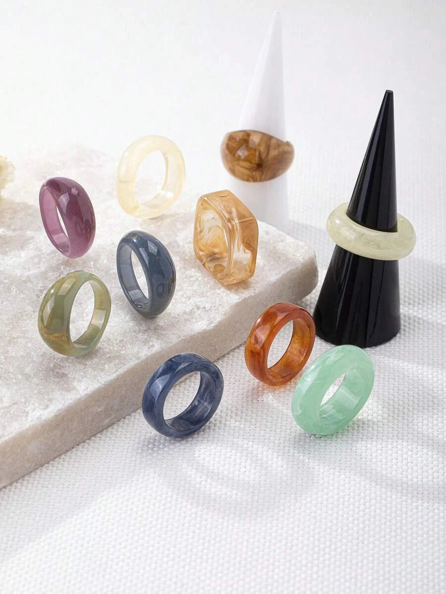 Vintage Acrylic Fashion Rings Set