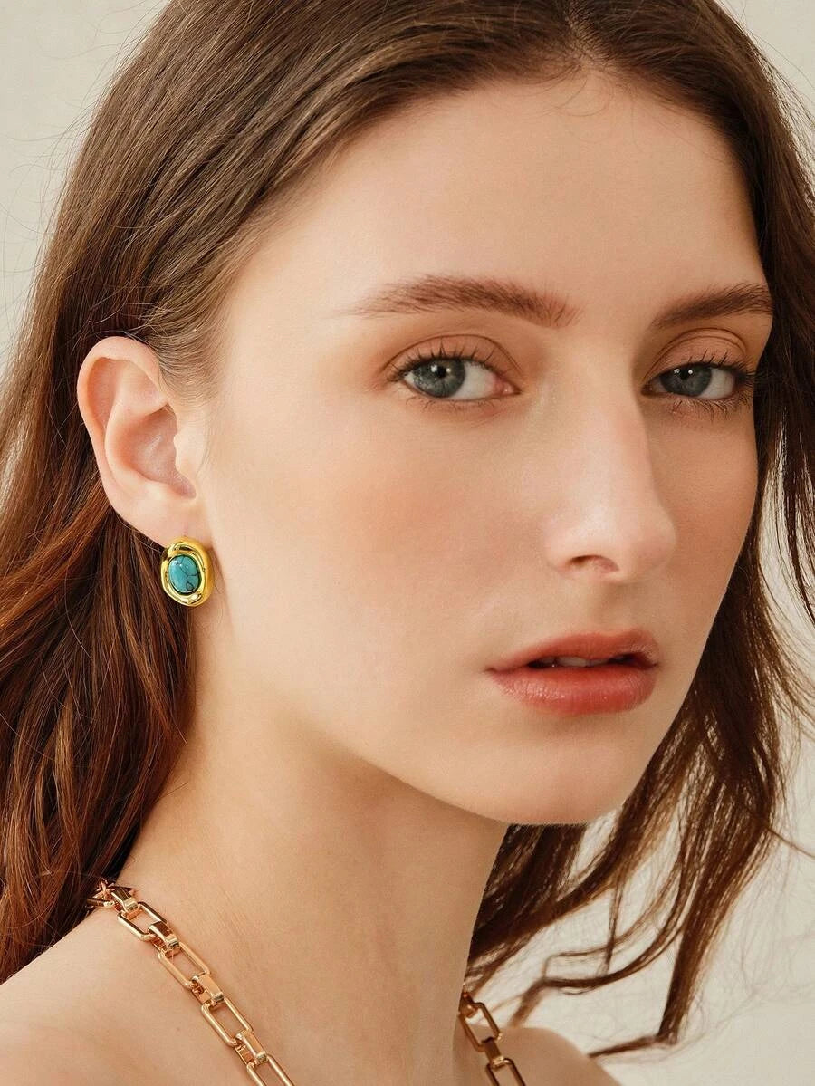 Natural Tiger Eye Stud Earrings