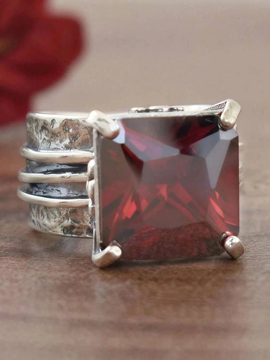 Vintage Boho Red Square Ring