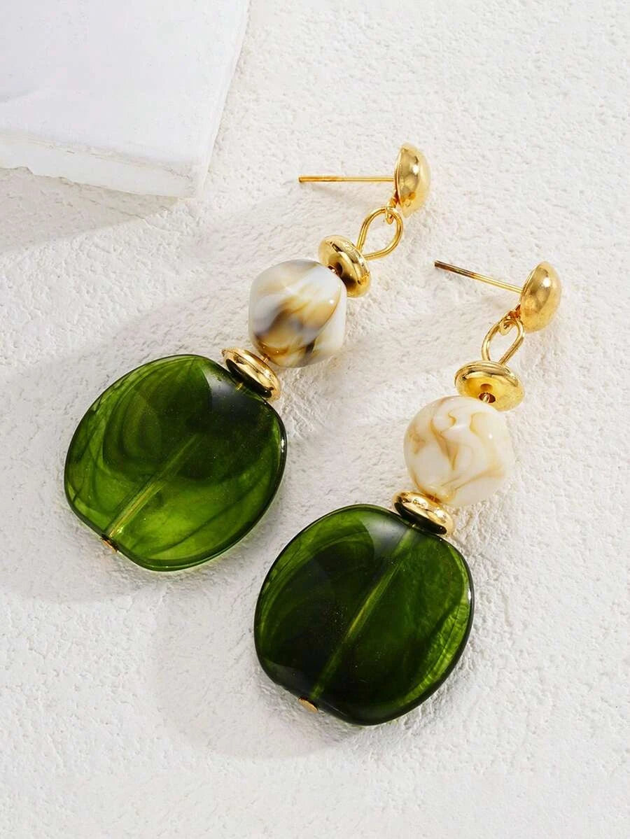 Vintage Asymmetrical Tie-Dye Acrylic Long Pendant Earrings