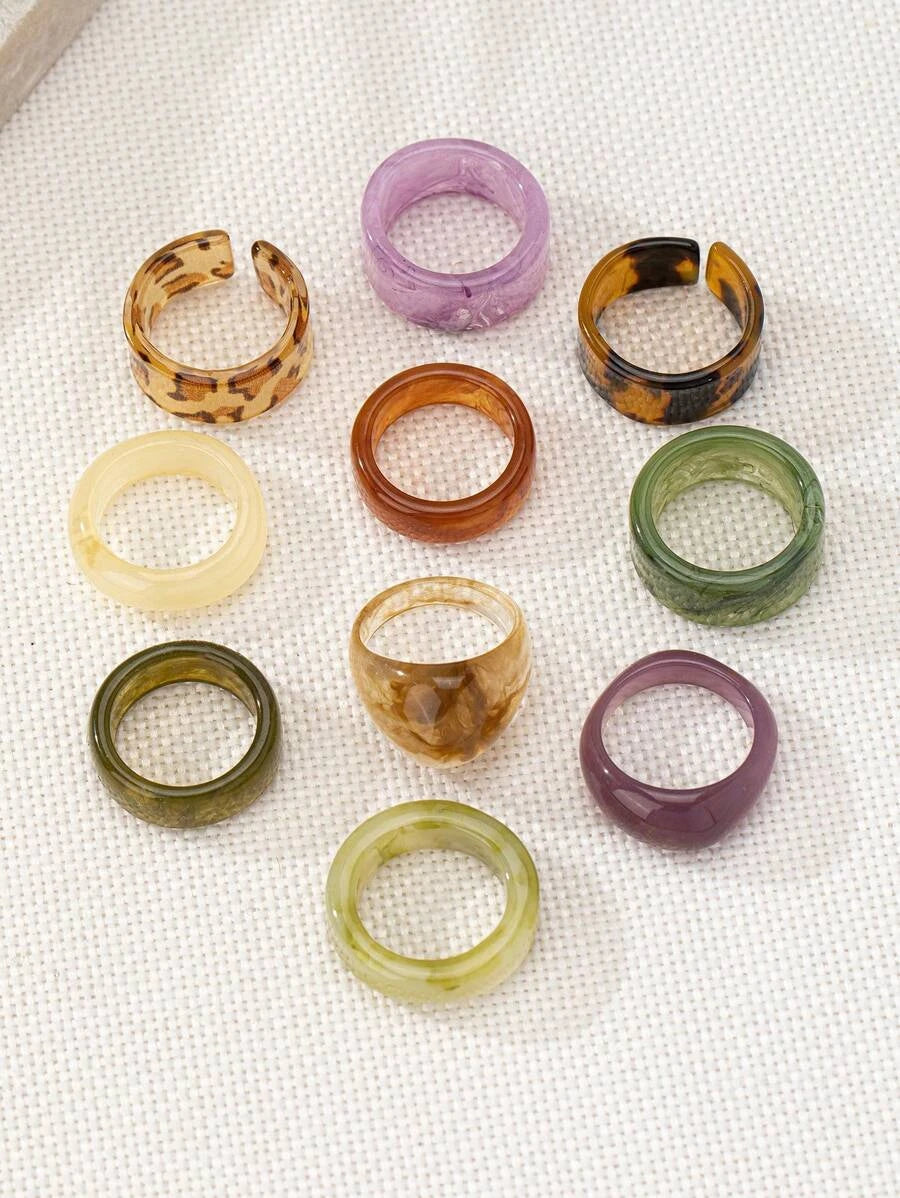Vintage Acrylic Fashion Rings Set