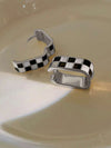 Gold Plated Brass Checkerboard Hoop Earrings