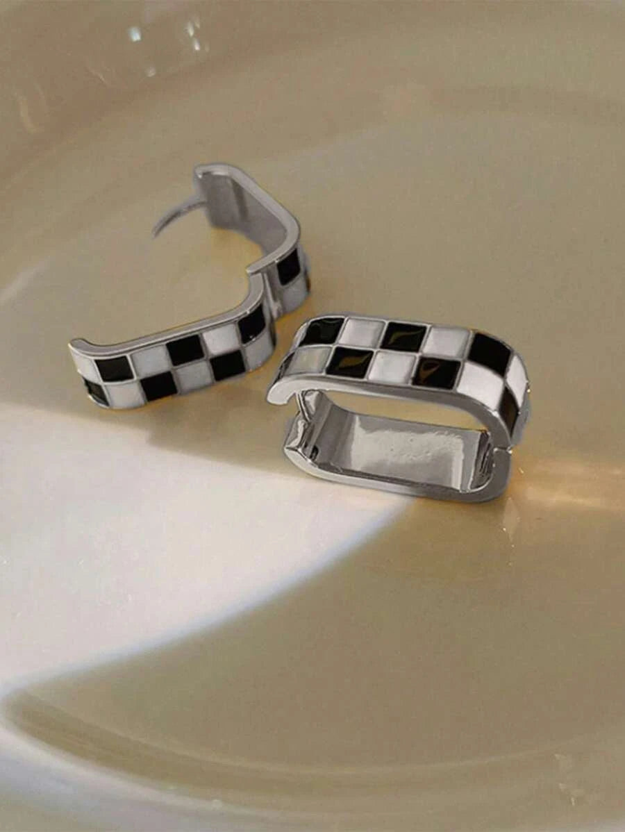 Gold Plated Brass Checkerboard Hoop Earrings