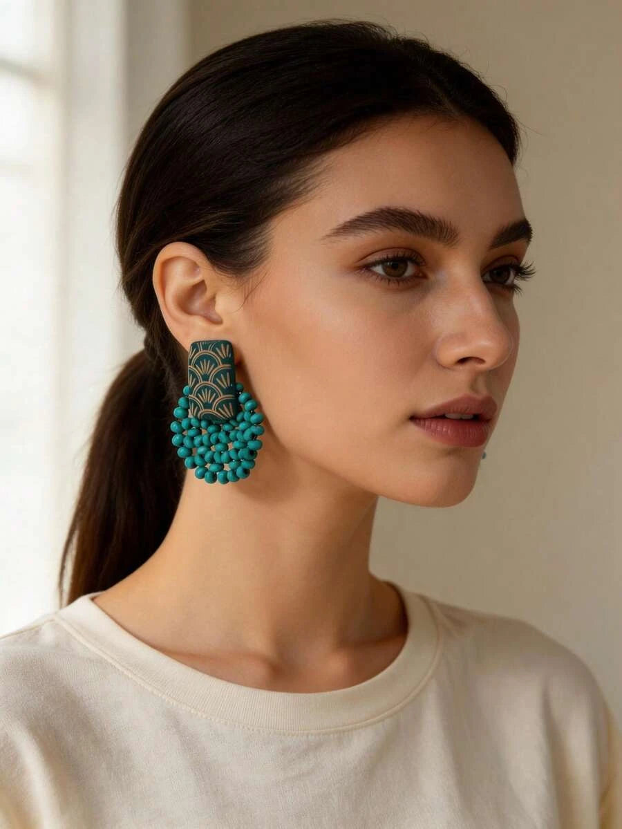 Handmade Wooden Beaded Disc Earrings