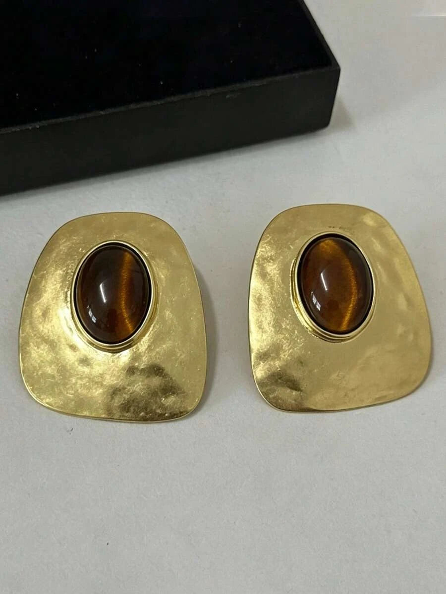 Vintage Hammered Square Geometric Earrings