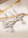 Chinese Silver Fan-Shaped Pearl Earrings