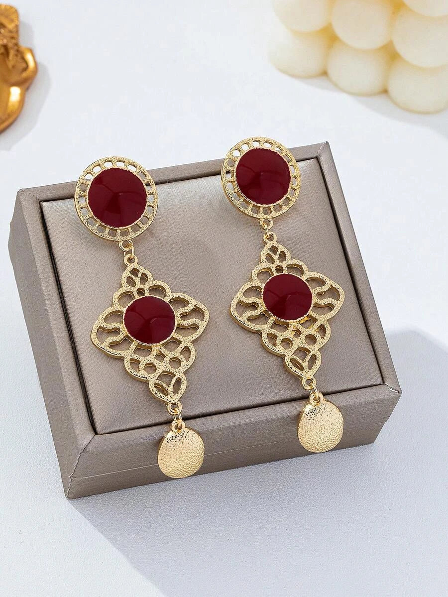 French Vintage Enamel Asymmetrical Long Earrings