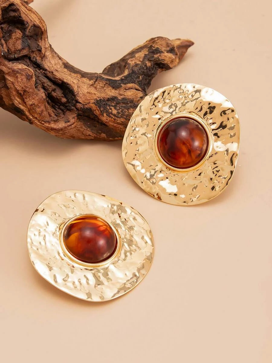 Vintage French Asymmetrical Geometric Gemstone Stud Earrings