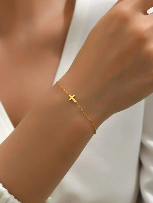 Gold Plated Stainless Steel Cross Bracelet