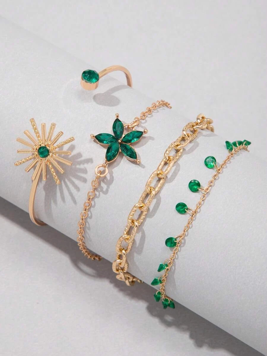 Minimalist Alloy Flower Tassel Bracelet Set