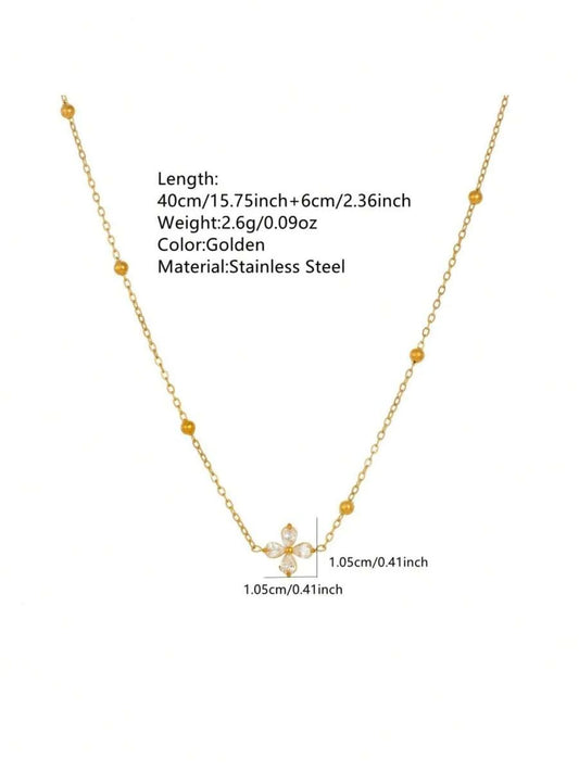 Minimalist Stainless Steel Glass Flower Pendant Necklace