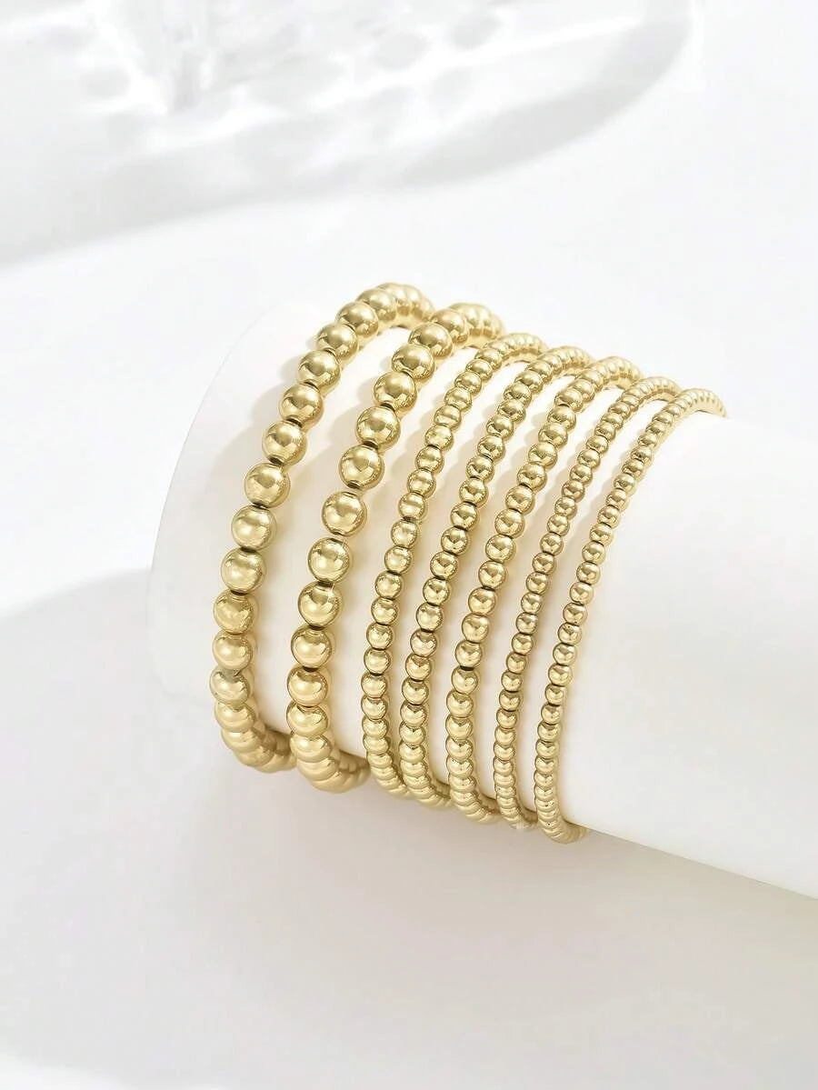 Golden Bead Faux Pearl Bracelet Set