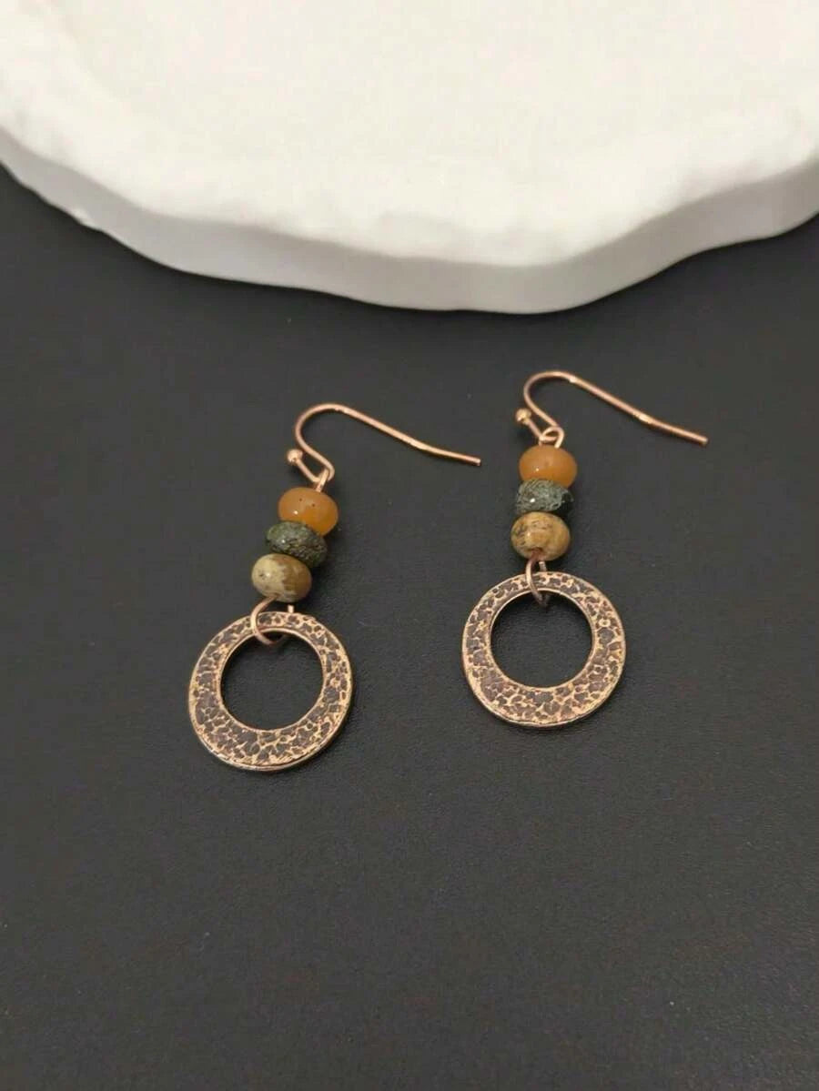 Vintage Bohemian Bronze Hammered Disc Earrings