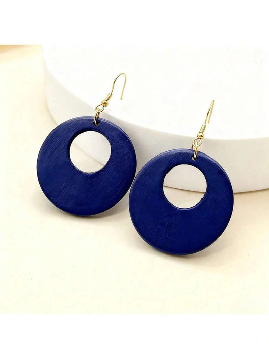 Vintage Wooden Hollow Round Earrings