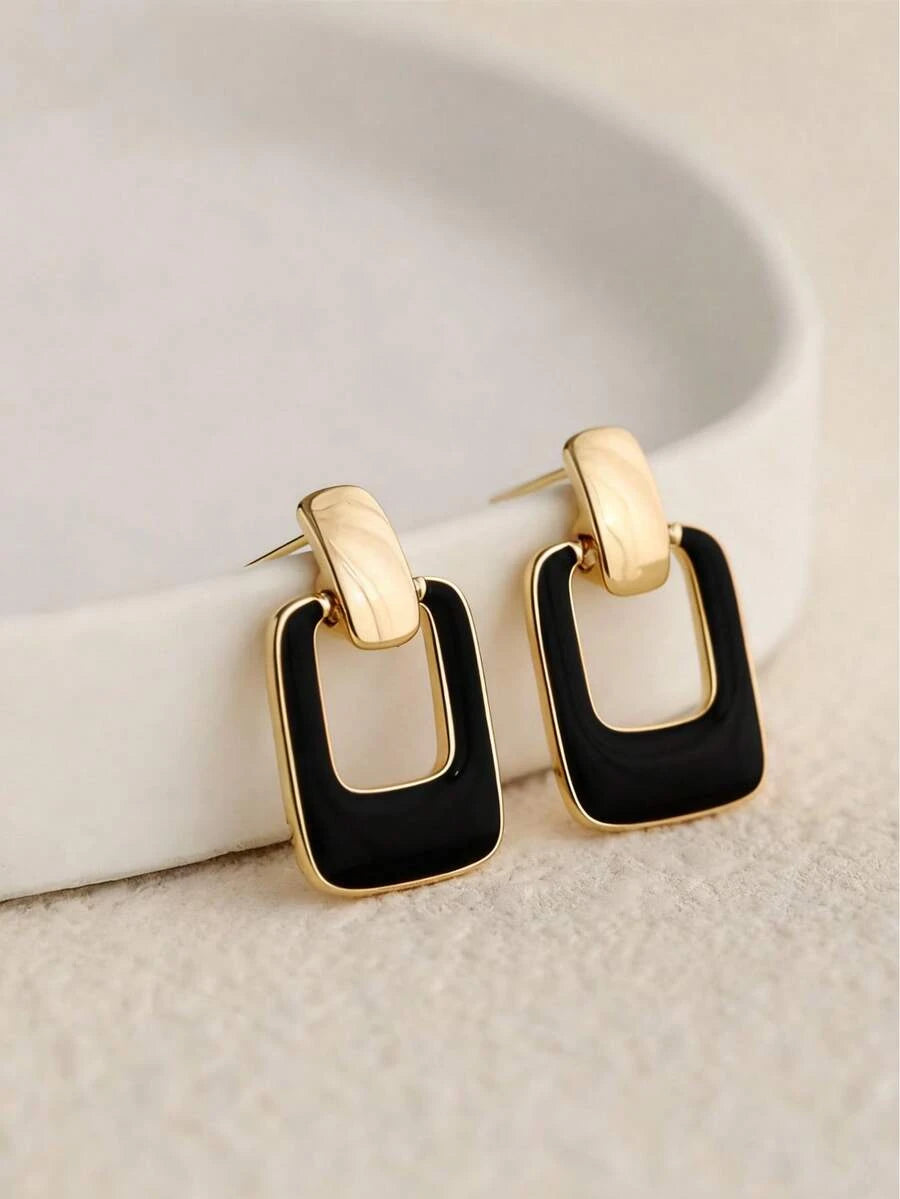 Retro Coffee Square Drop Earrings