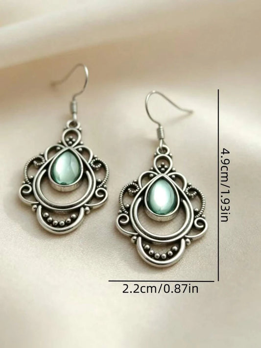 Vintage Bohemian Green Teardrop Earrings