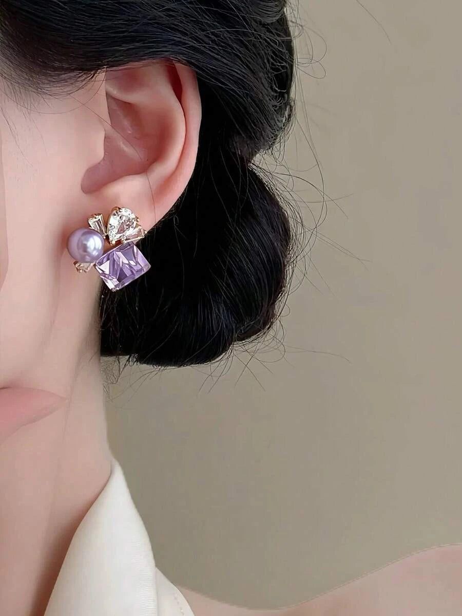 French Faux Pearl Glass Stud Earrings
