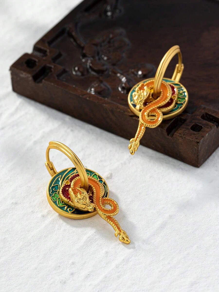 Colorful Enamel Geometric Hoop Earrings