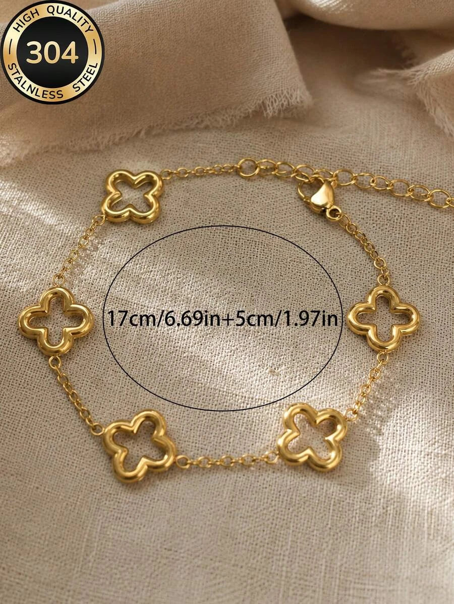 Floral Rhinestone Gold Plated Bracelet Set