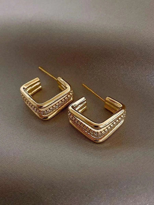 Copper Inlaid Zirconia Square Earrings