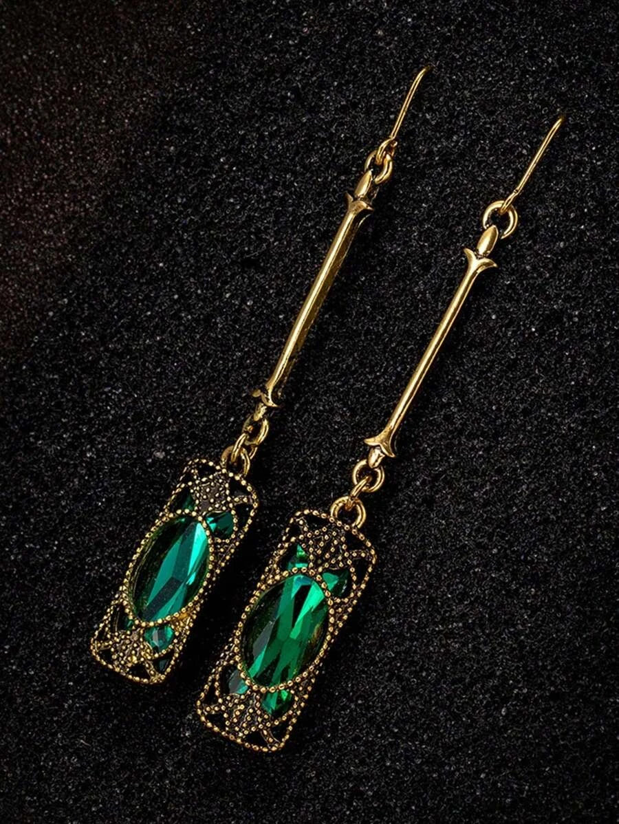 Retro Bronze Crystal Long Earrings