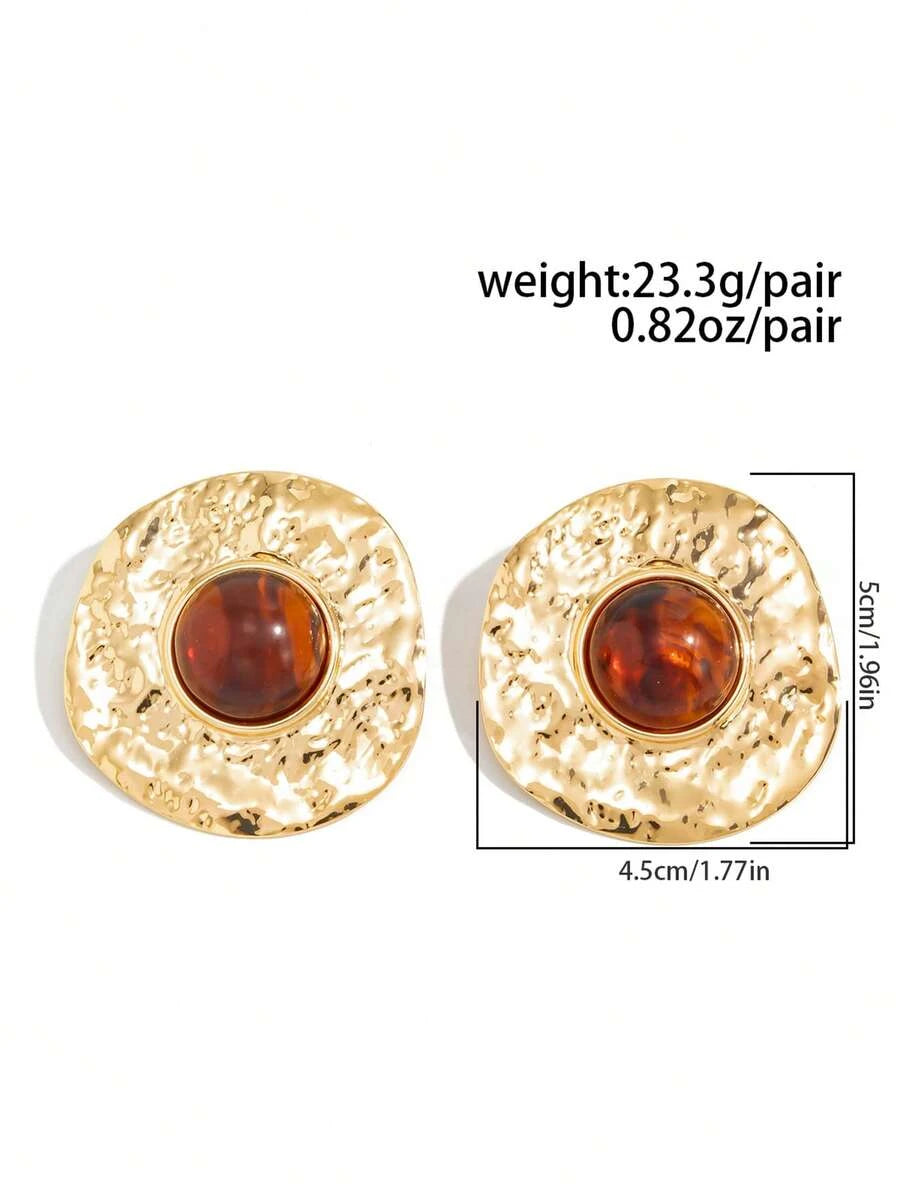 Vintage French Asymmetrical Geometric Gemstone Stud Earrings