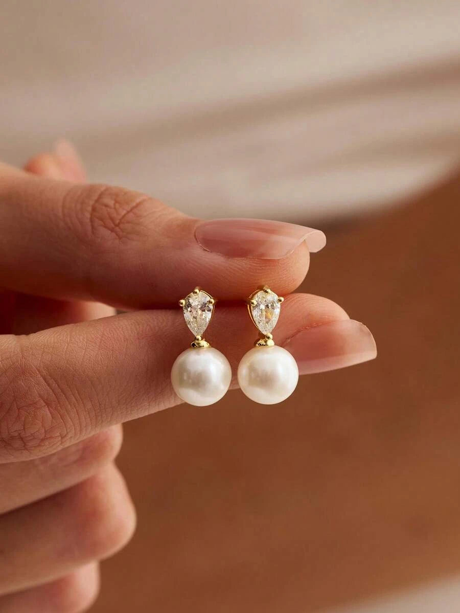 Gold Plated Pearl Bridal Earrings