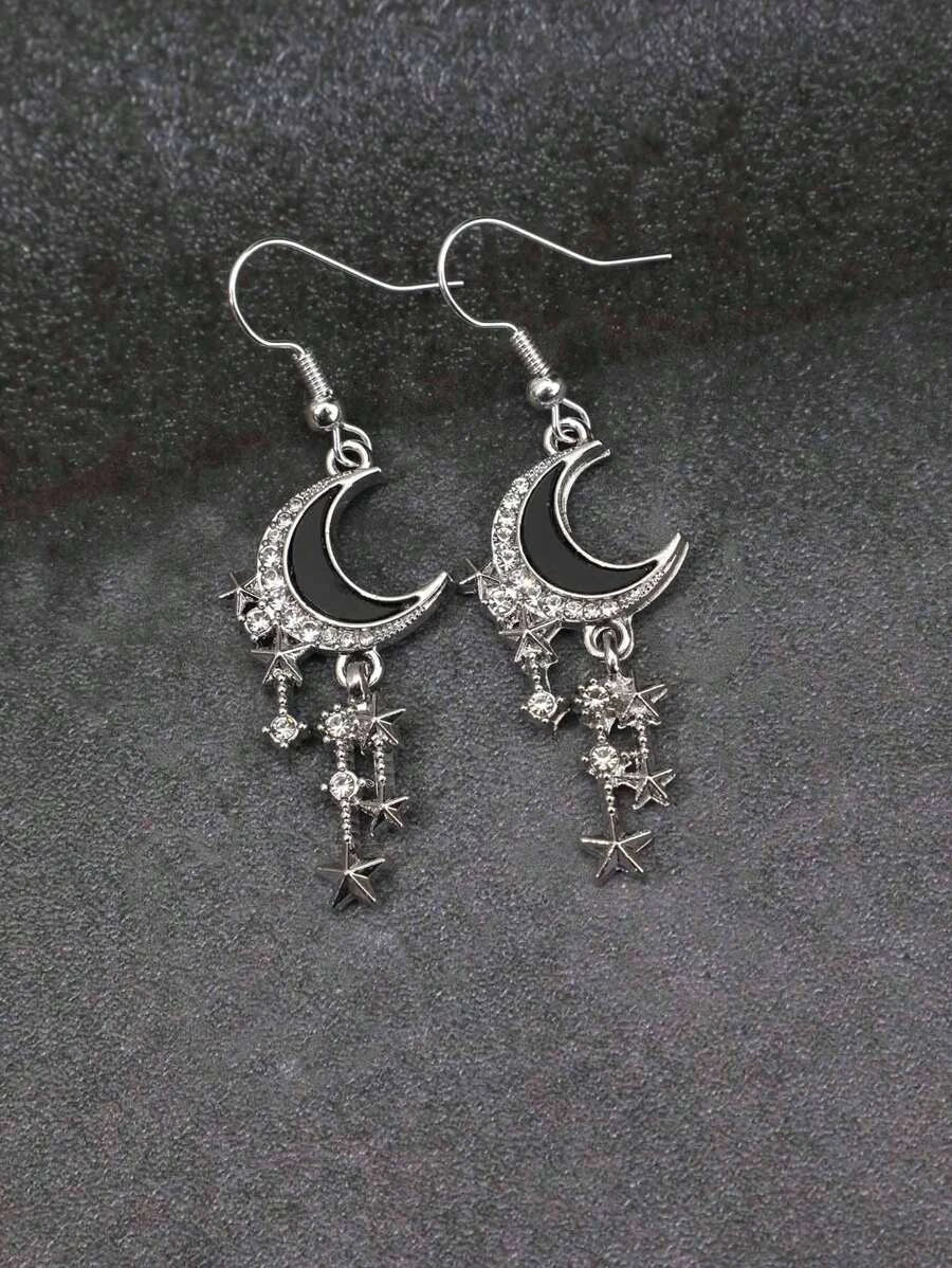 Retro Gothic Crescent Moon Drop Earrings