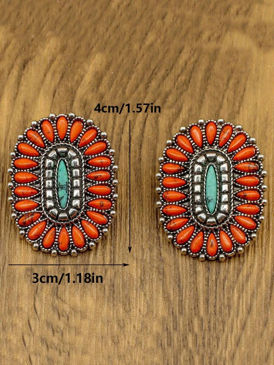 Western Style Turquoise Pendant Earrings
