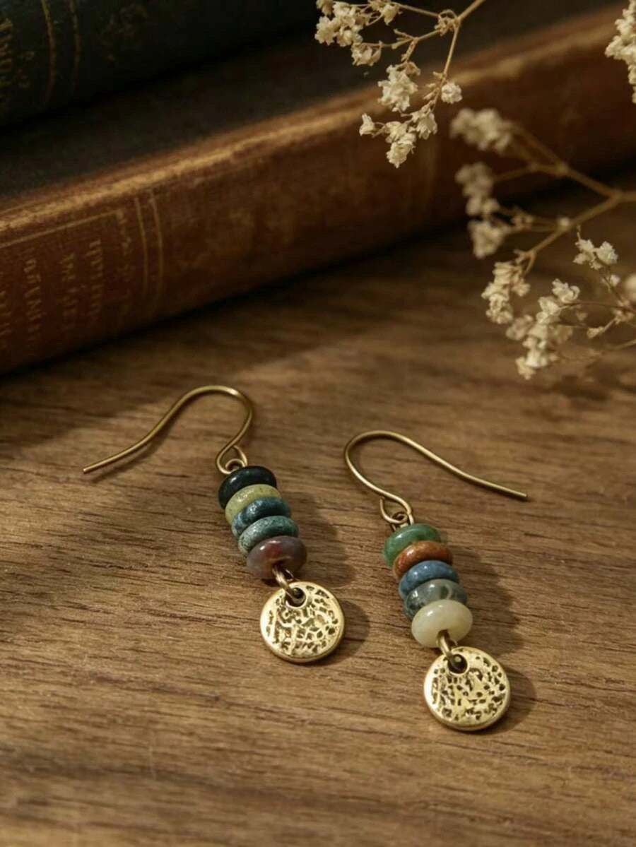 Vintage Bohemian Bronze Hammered Disc Earrings