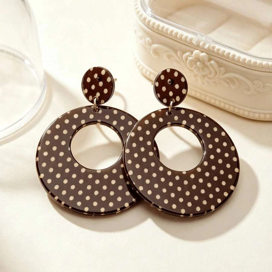 Brown Polka Dot Acrylic Geometric Dangle Earrings