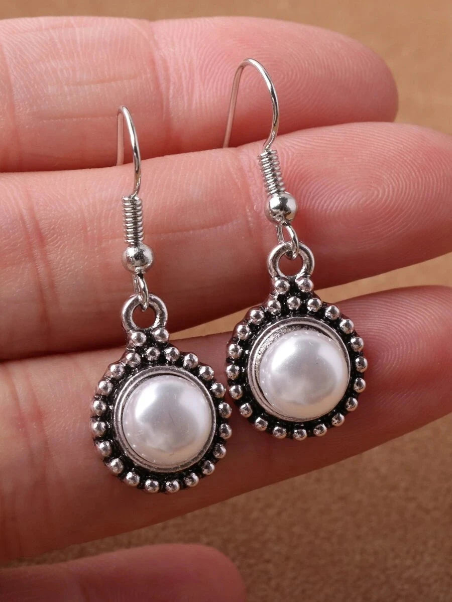 Vintage Silver Imitated Pearl Earrings