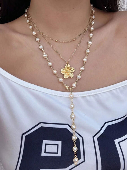 Pearl Flower Tassel Shell Necklace