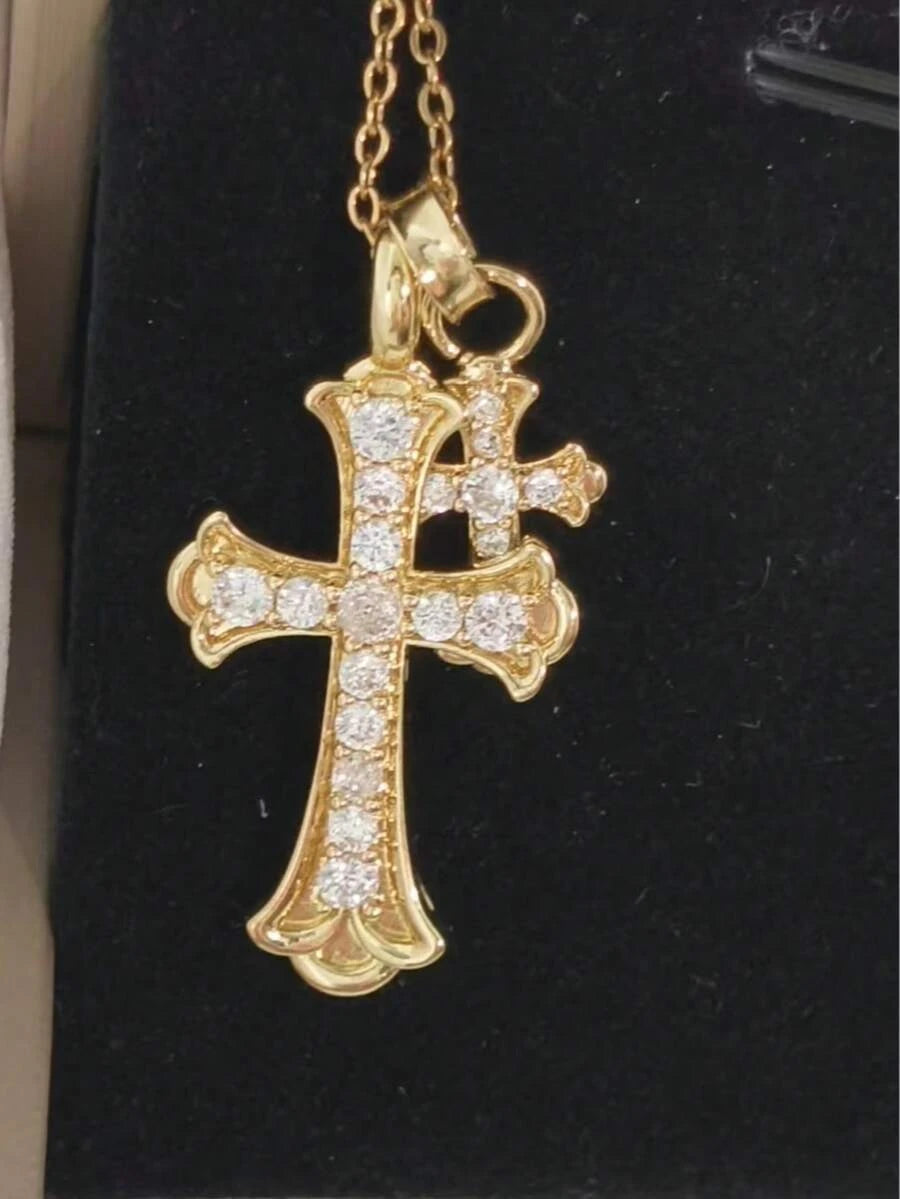 Gold Waterproof Stainless Steel Double Cross Necklace