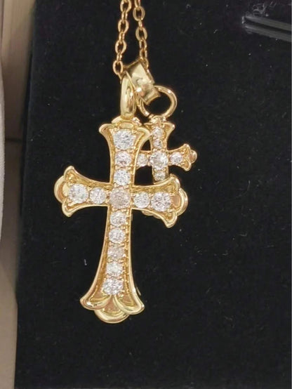 Gold Waterproof Stainless Steel Double Cross Necklace