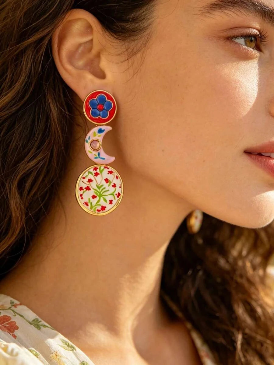 Retro Bohemian Enamel Flower Earrings