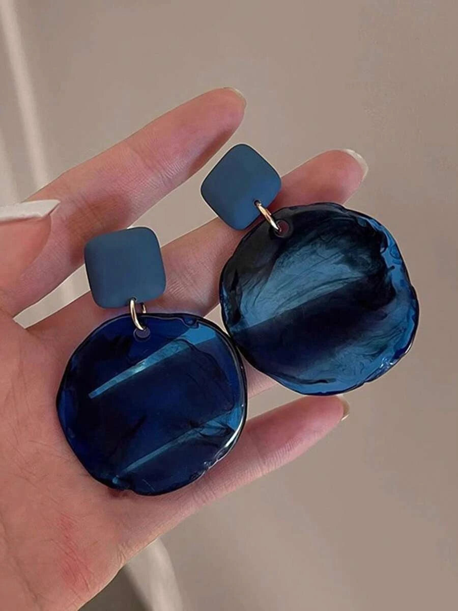 Vintage Dark Blue Asymmetrical Resin Pendant Earrings