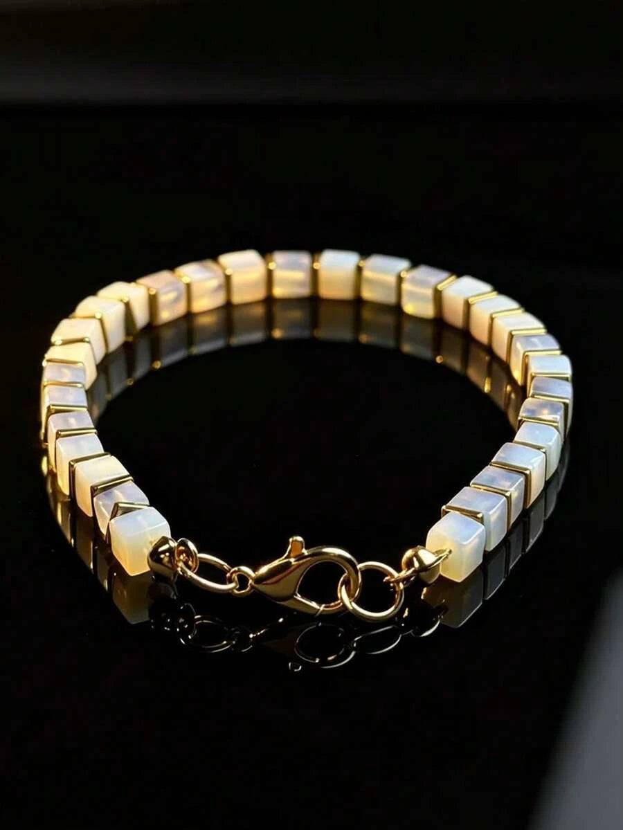 Natural Opal Square Bead Bracelet