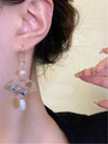 Chinese Silver Fan-Shaped Pearl Earrings