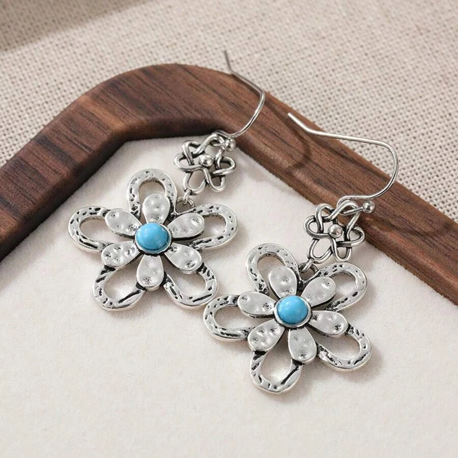 Vintage Bohemian Silver Flower Earrings