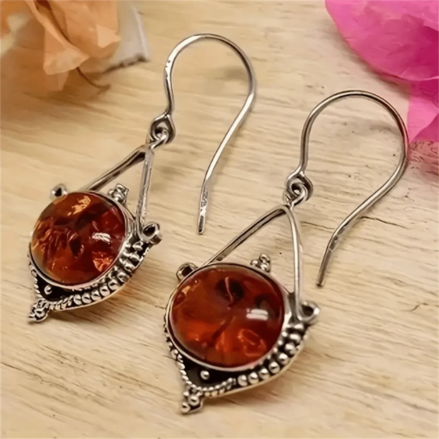 Geometric Inlaid Gemstone Drop Earrings