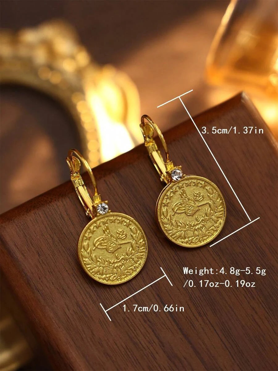 Gold Plated Coin Shaped Retro Earrings