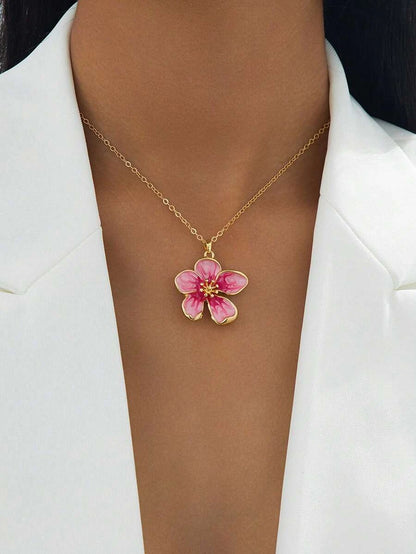 Enameled Flower Pendant Necklace