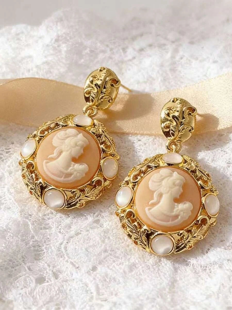 Vintage Cameo Drop Earrings