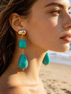 Gold-Plated Turquoise Teardrop Dangle Earrings