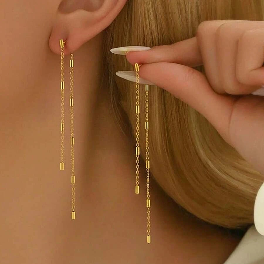 Minimalist Tassel Chain Pendant Earrings