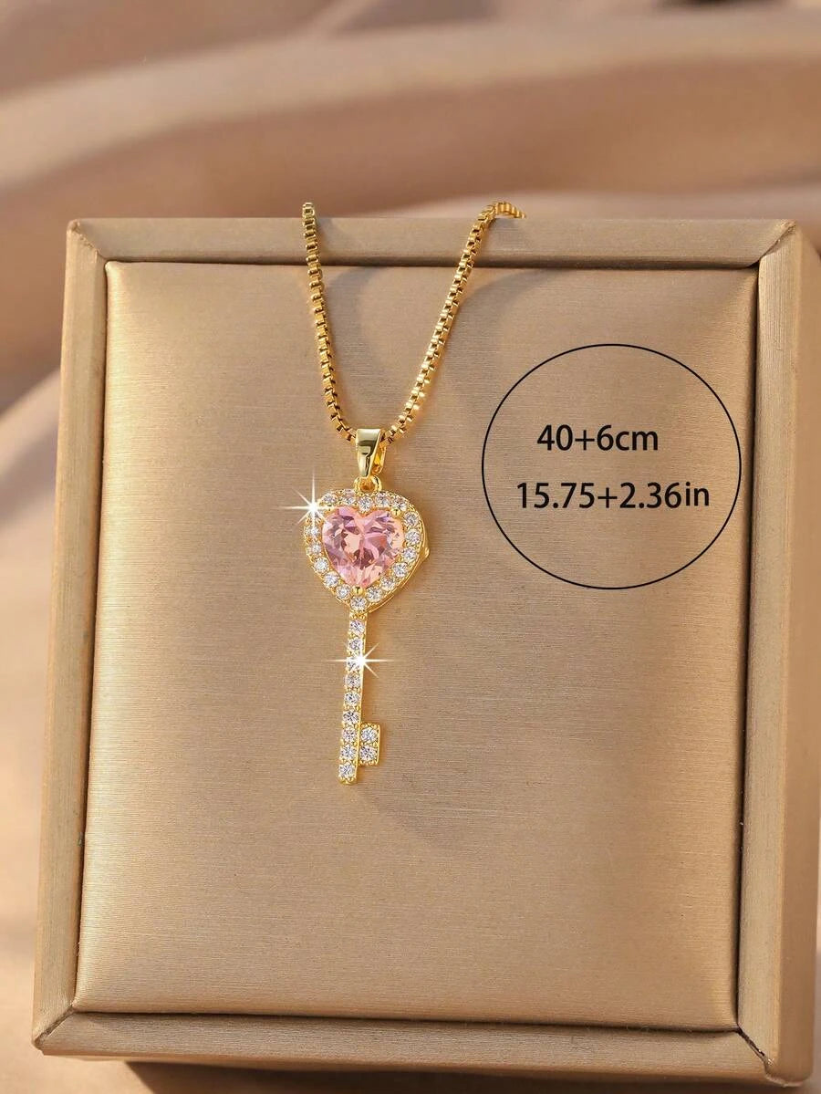 Gold Plated Heart Key Pendant Necklace