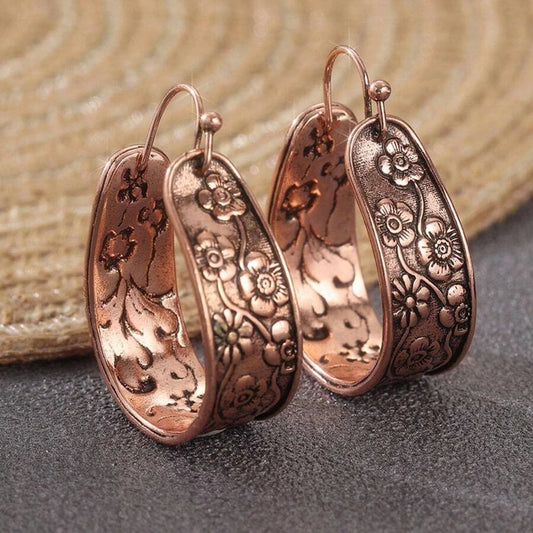 Bohemian Carved Floral Drop Earrings