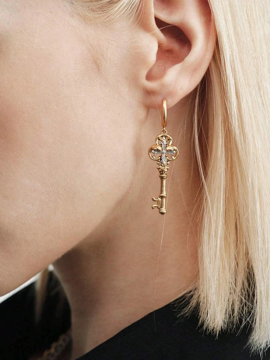 Gold Vintage Key Gothic Earrings